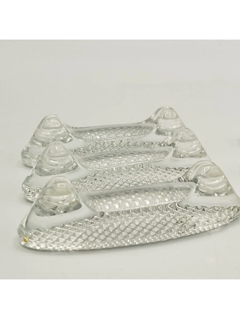 Set of 6 Vintage Clear Glass Knife Rests Placecard Holder Crown E&R W Germany
